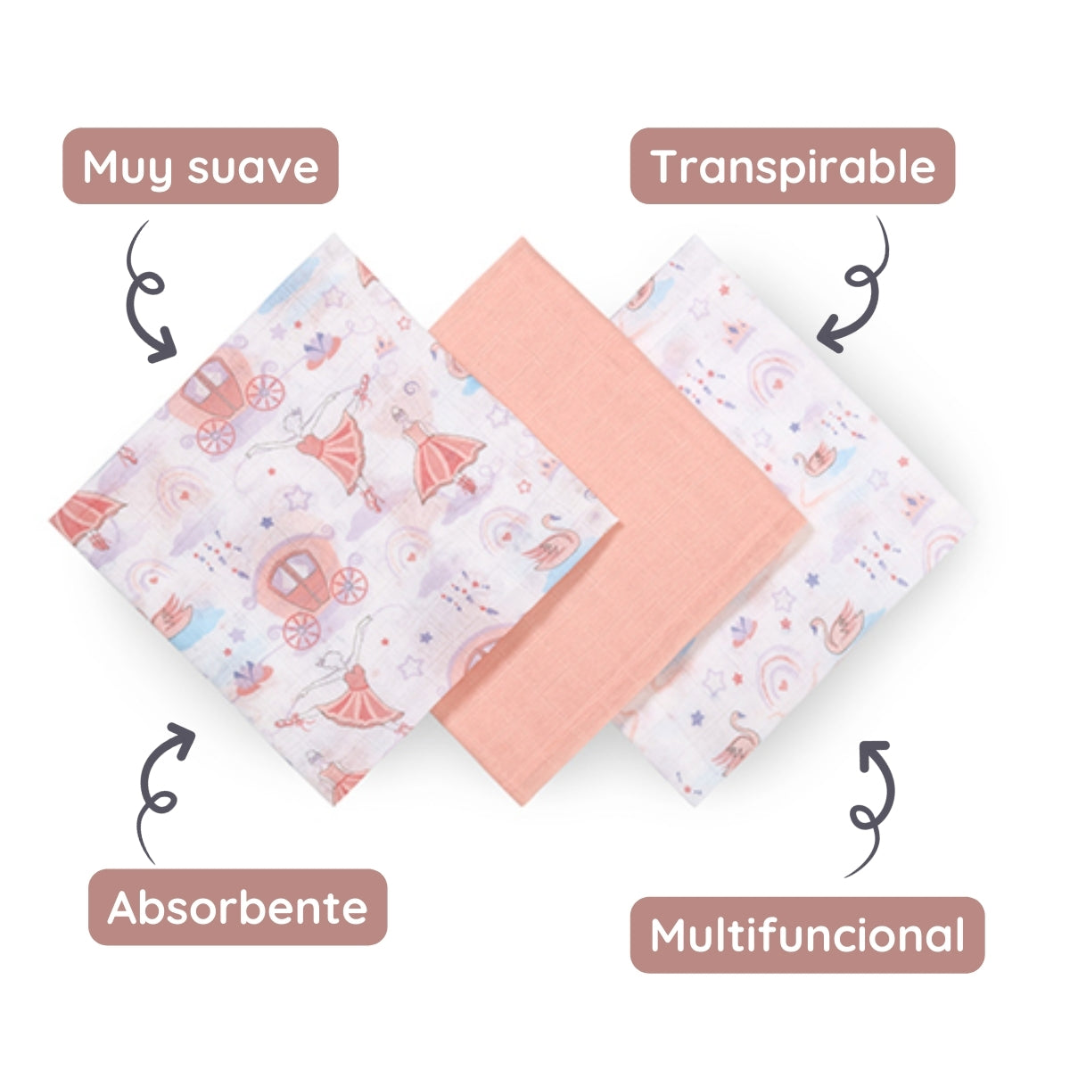 Babyono Pack 3 Muselinas Natural Algodón 70x70 Cm | Suavidad Imprescindible Para Cada Día_2