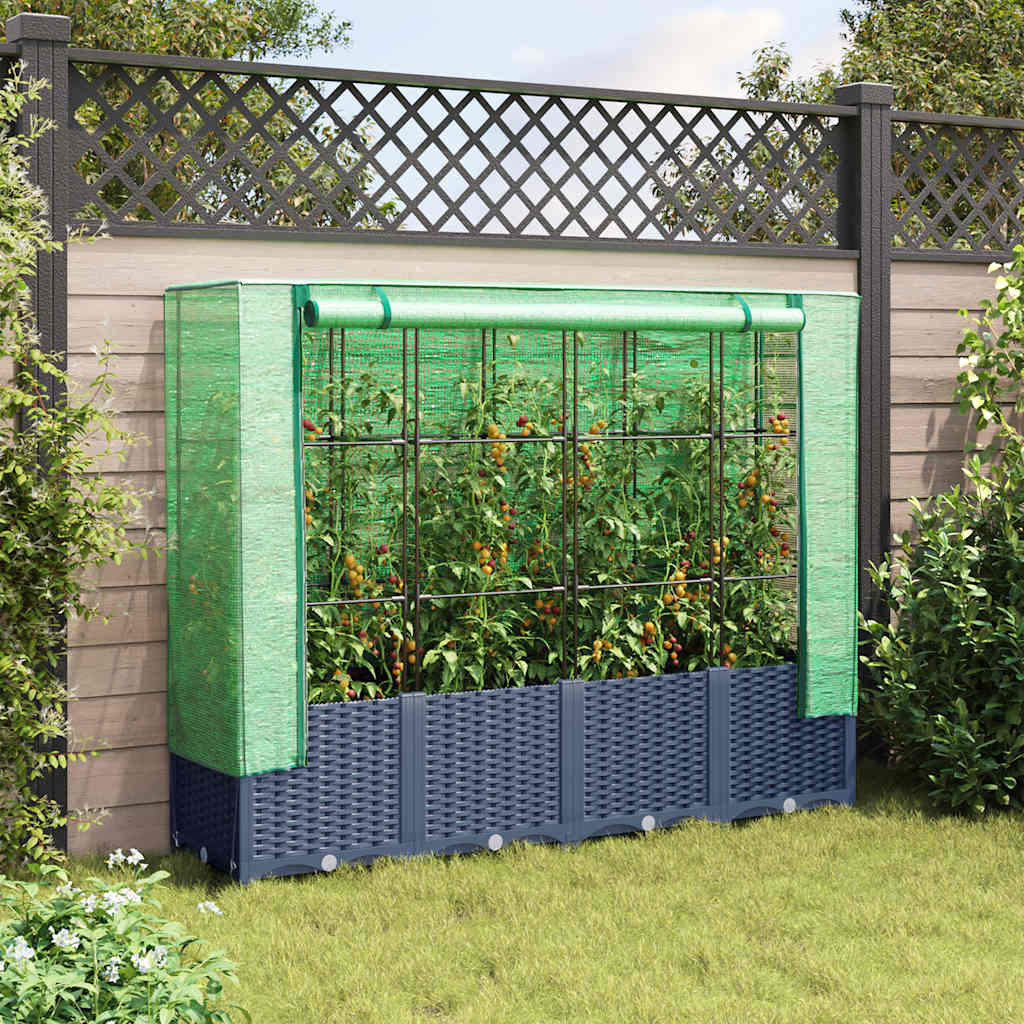 Jardinera Elevada Con Cubierta De Invernadero Aspecto Ratán 160x40x138 Cm_2