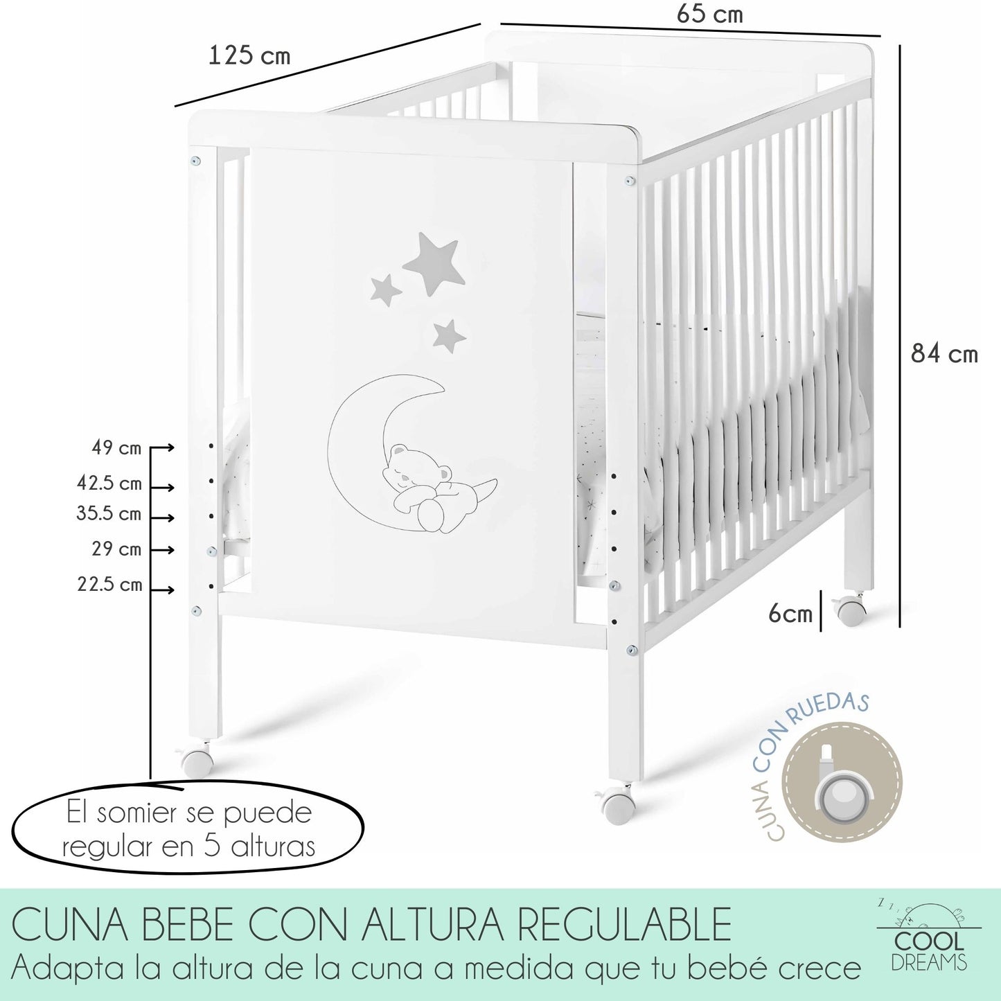 Cuna Colecho De Bebé Indi Estilo Nórdico Infantil 120x60 Cm, De Madera De Haya, Con Kit Colecho Incluido_3