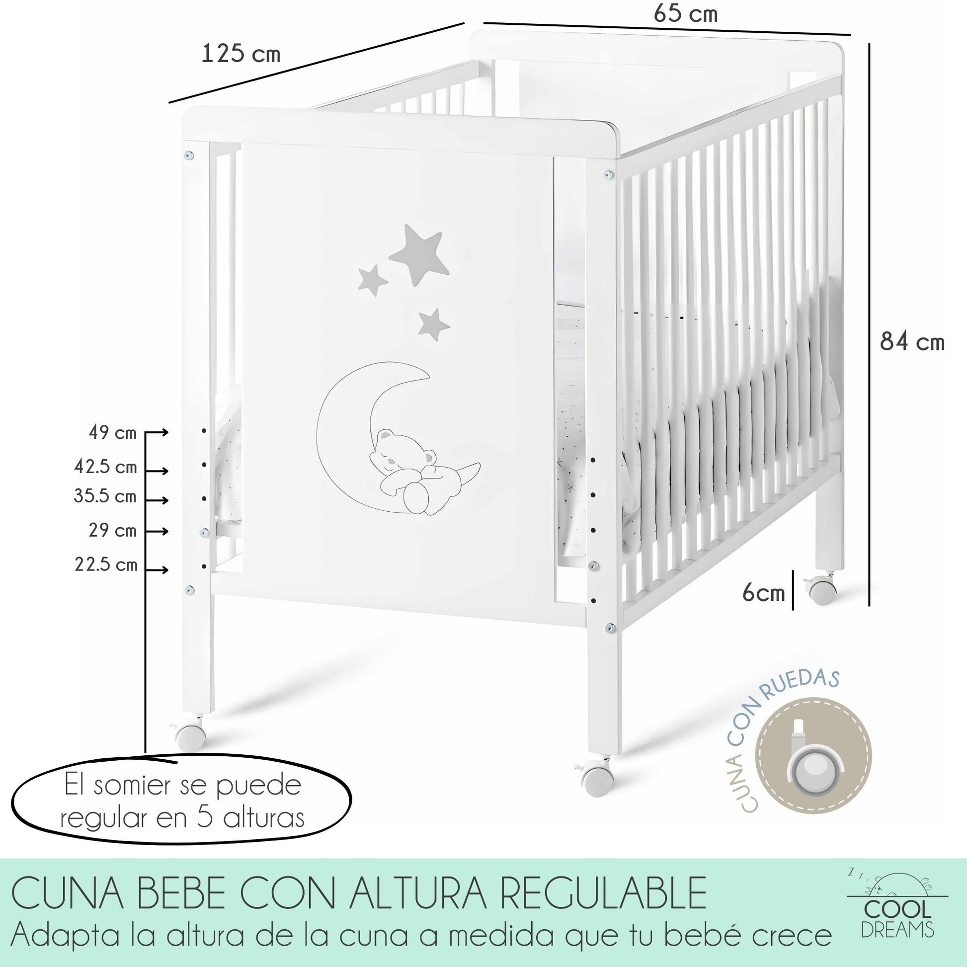 Cuna Colecho De Bebé Indi Estilo Nórdico Infantil 120x60 Cm, De Madera De Haya, Con Kit Colecho Incluido_3