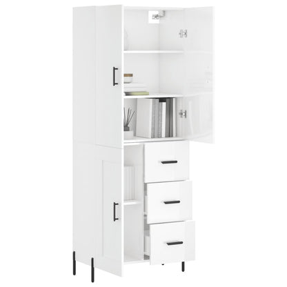 Aparador Alto Madera Contrachapada Blanco Brillo 69,5x34x180 Cm_2