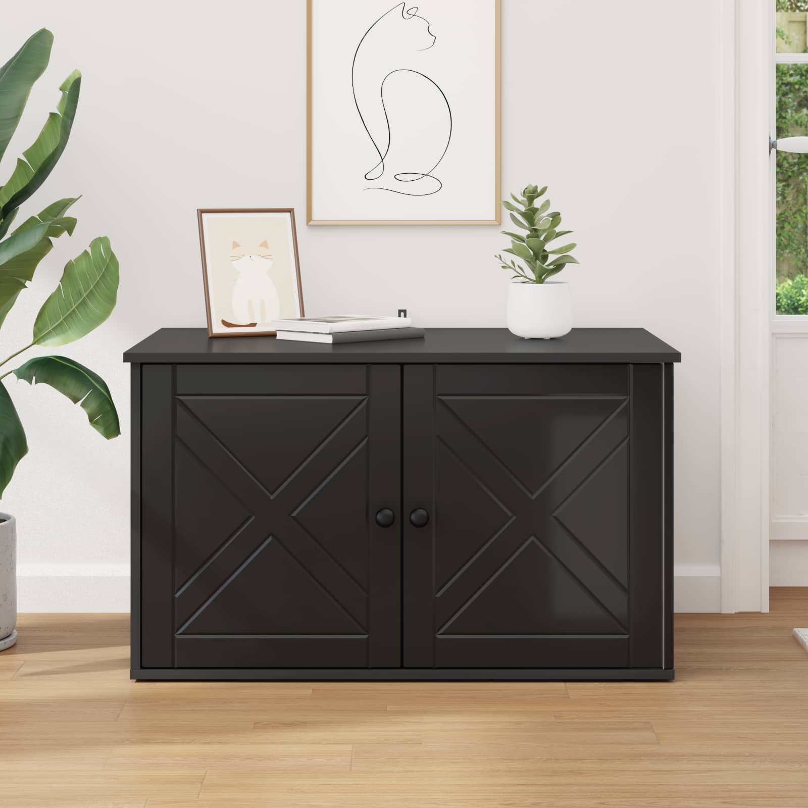 Casa Para Gatos Negro 85 X 55 X 50,5 Cm Madera De Ingeniería_3