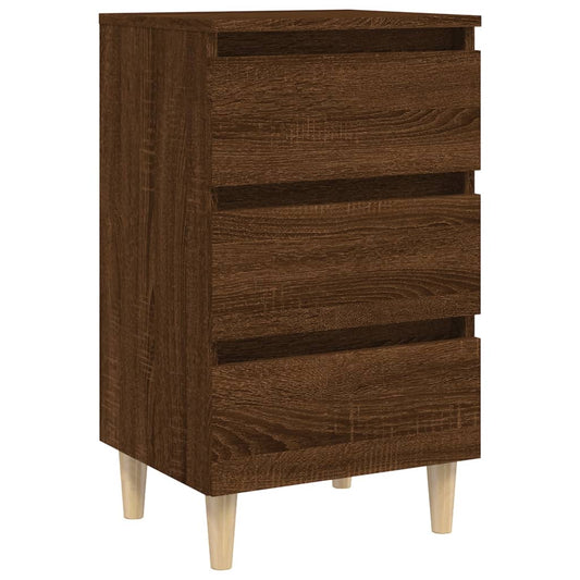 Mesita De Noche Patas Madera Maciza Marrón Roble 40x35x69 Cm_0