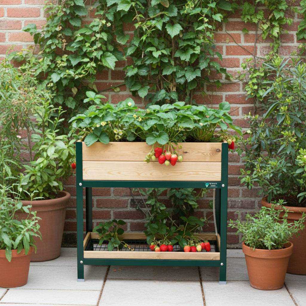 Jardinera Elevada De Madera Verde 90x60x90 Cm De Estructura Metálica Y Bandeja Recoge Aguas Mi Huerto Urban_5