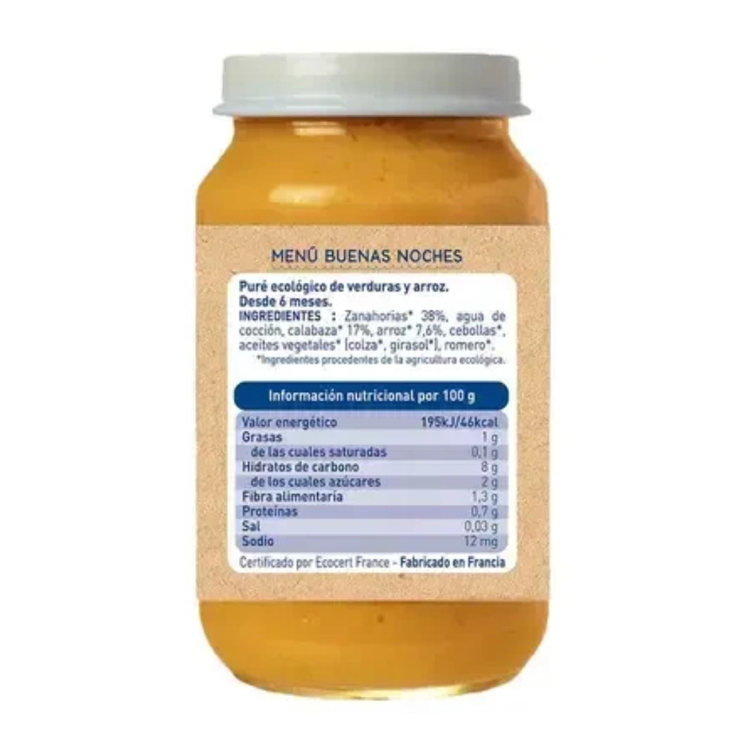 Pote Boa Noite Cenoura, Abóbora e Arroz, Babybio 200 g