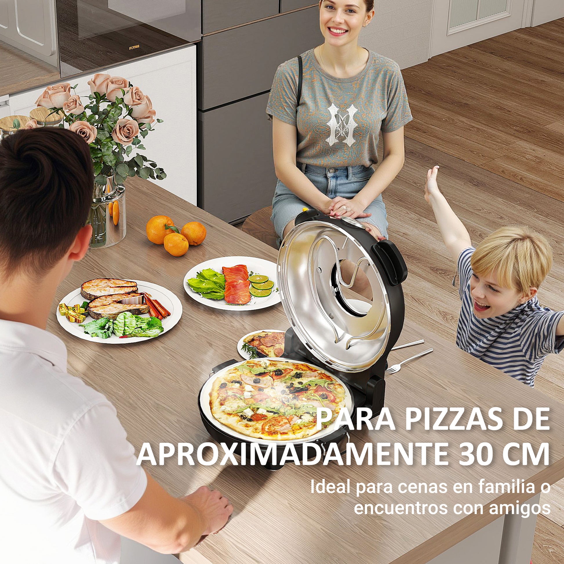Homcom Horno Para Pizza En 5 Minutos 1200w Temporizador 15min Negro_5