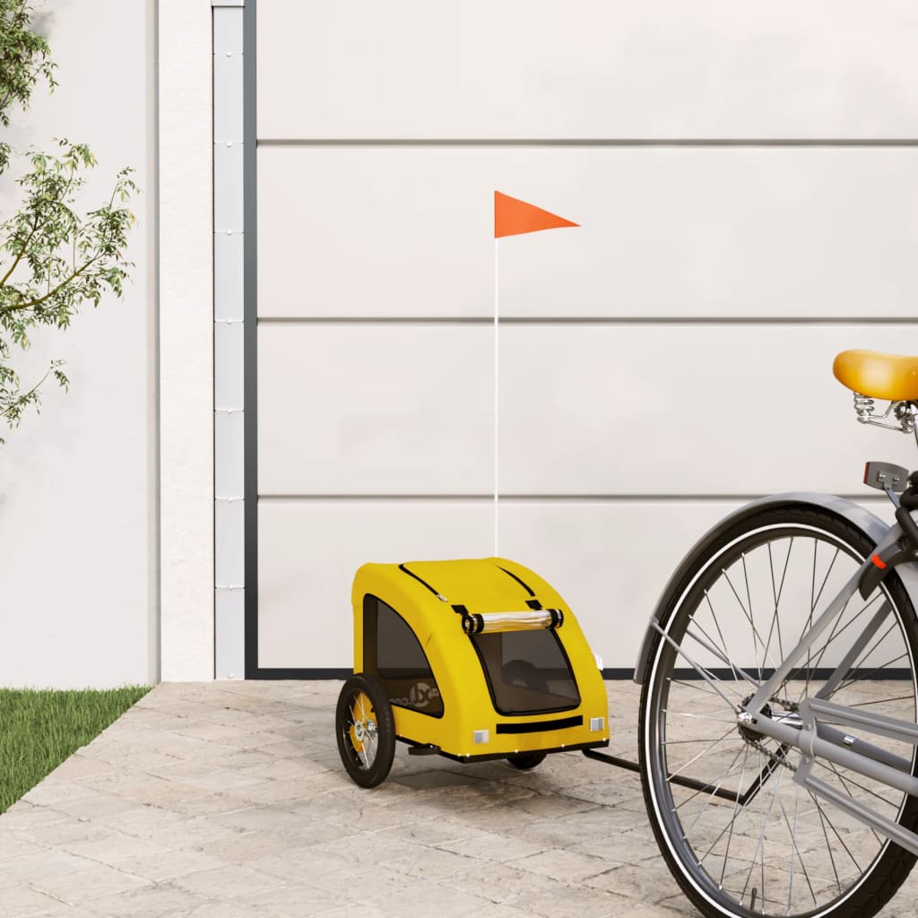 Remolque De Bicicleta Mascotas Hierro Tela Oxford Amarillo_1