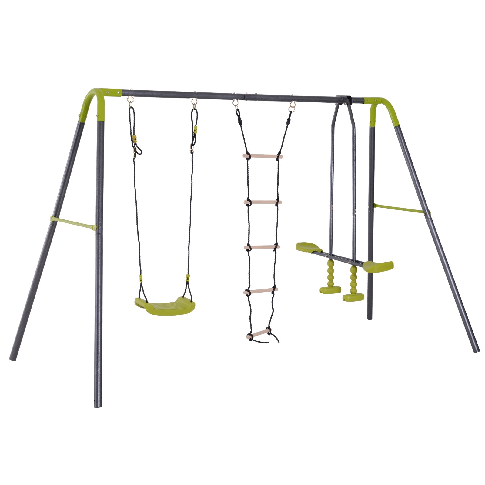 Homcom 3 En 1 Columpio De Metal Para Niños +3 Años 295x138x175 Cm Verde Y Gris_0