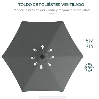 Outsunny Sombrilla Voladiza De 3 M Con Luces Led Parasol Excéntrico Con Manivela_5