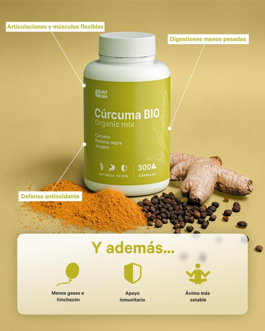 Cúrcuma Bio Certificada Antiinflamatorio Articular Nutribrain 300 Cápsulas_5