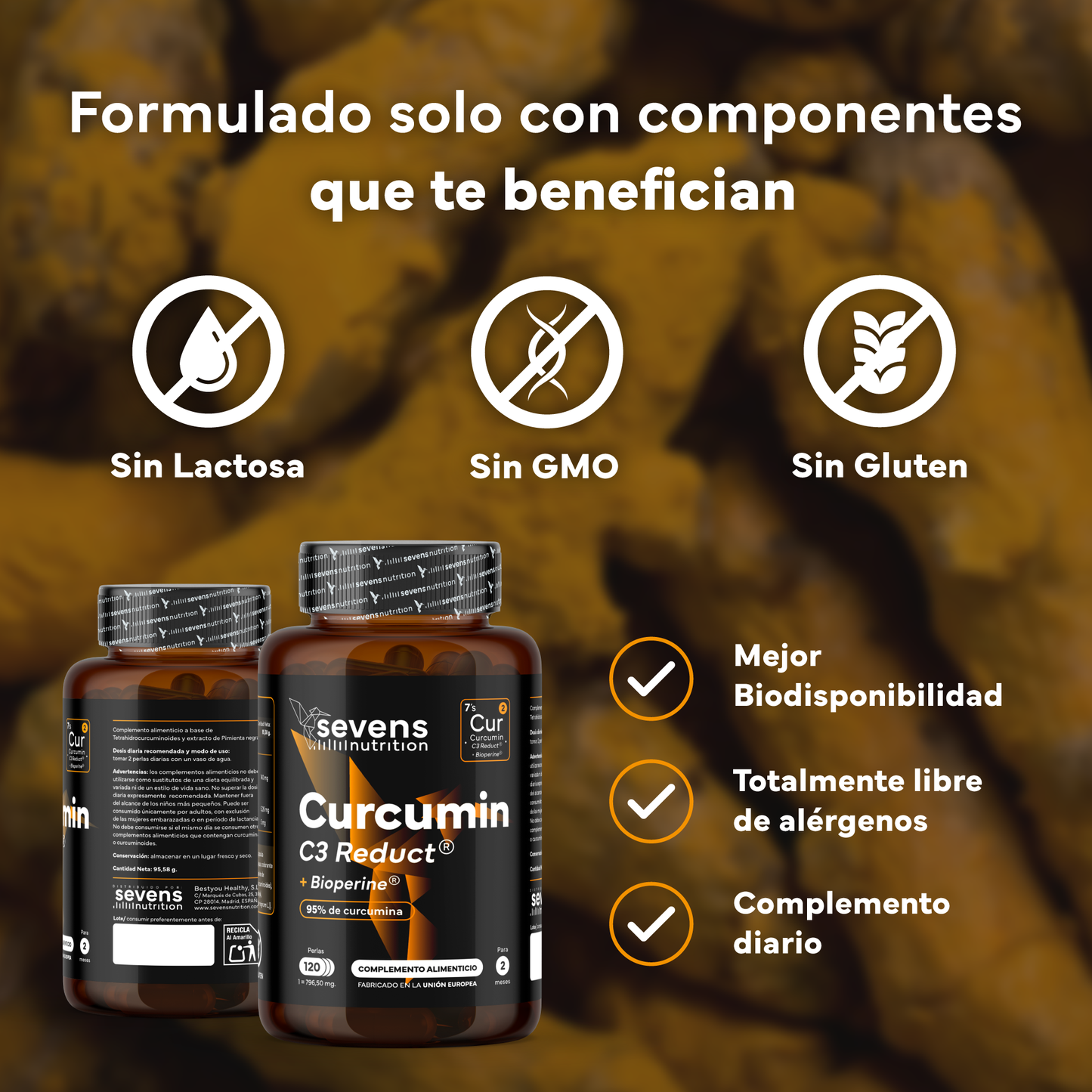 Pack 2x Cúrcuma + Piperina Sevens Nutrition. Antiinflamatorio Y Salud Articular._3