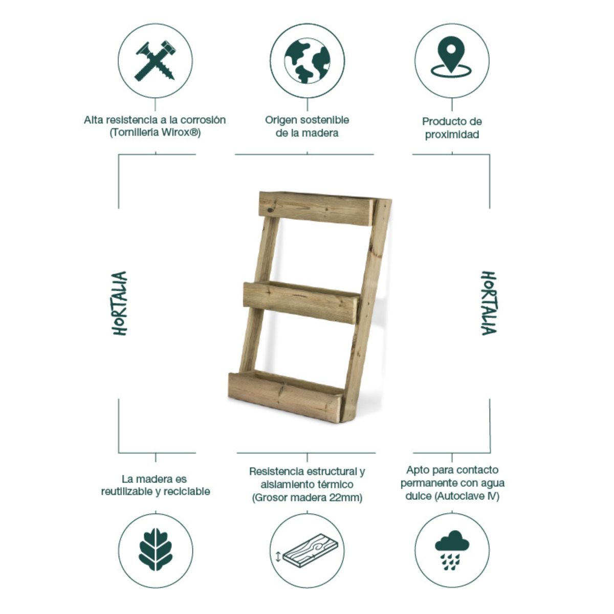 Pavimento vertical para jardim Stand Line Floor 3 Tabuleiros Hortalia