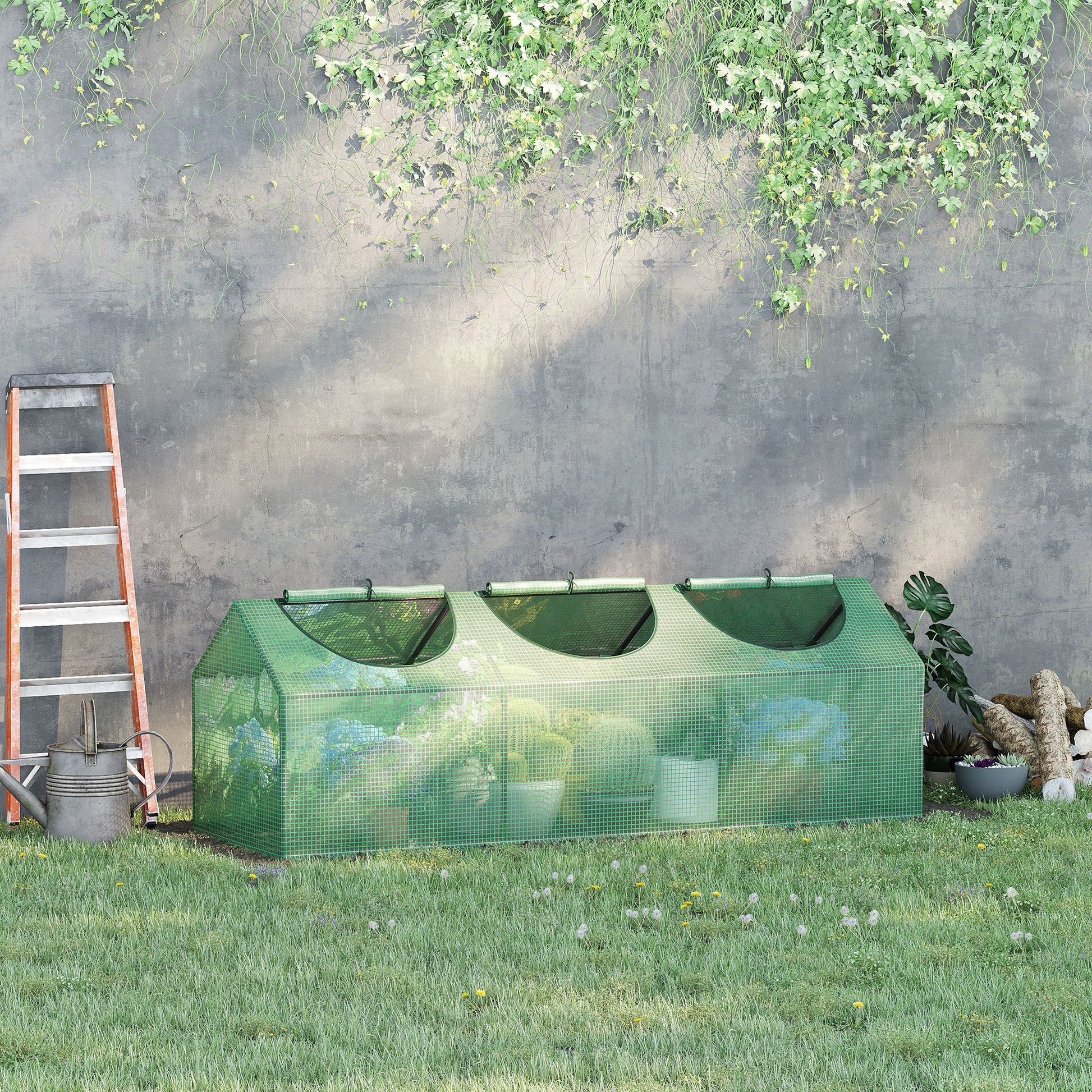 Outsunny Invernadero De Terraza 180x60x60 Cm Acero Con 3 Ventanas Verde_1