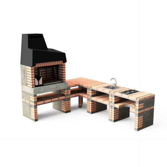 Cozinha exterior California Plus XL com churrasqueira, lava-loiça e fogão a gás Movelar