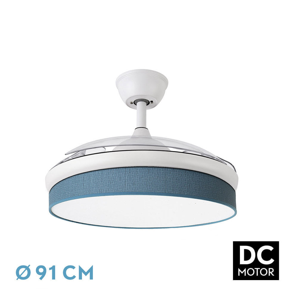 Ventilador Dc Moda 72w Blanco/azul 91d 3aspas 7200lm 3000-4000-6000k Remoto+ Memoria+ Temporizador_0