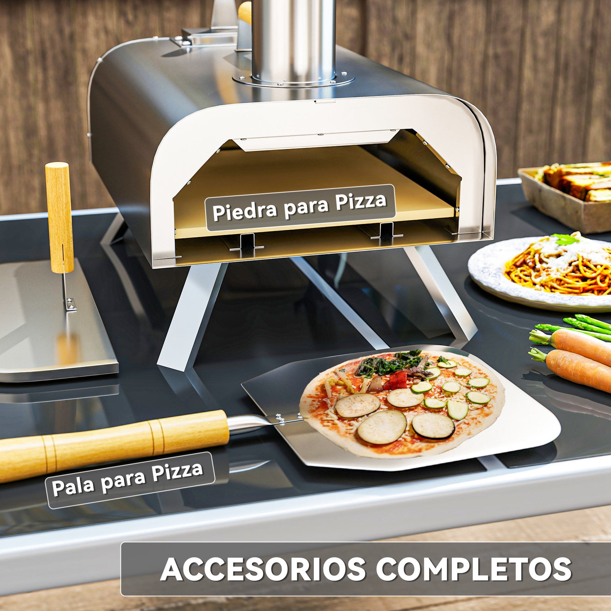 Outsunny Mini Horno De Pizza Exterior Portátil De Acero Inoxidable Con_5