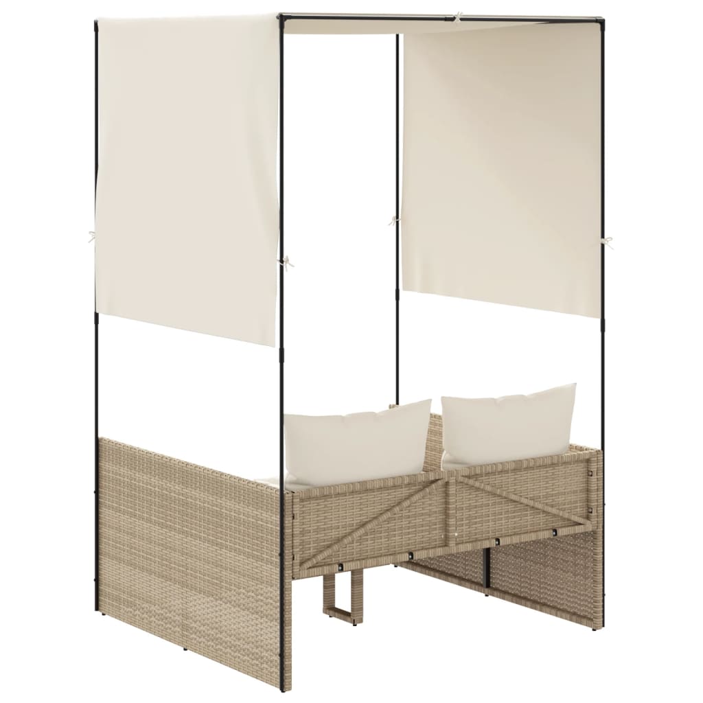 Tumbona Doble Con Techo Y Cortinas Ratán Sintético Beige / Vetonek_5