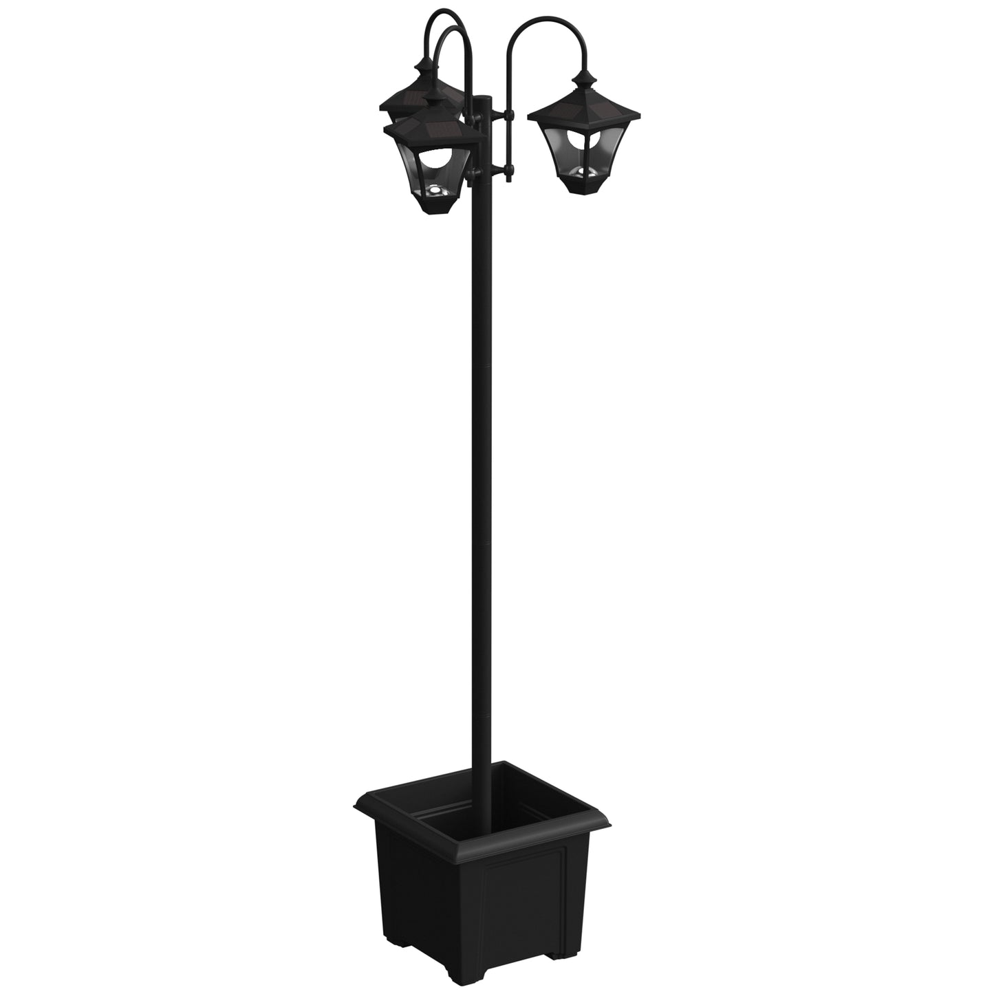 Outsunny Farola Solar Exterior Con Macetero Y 3 Cabezales Negra_3