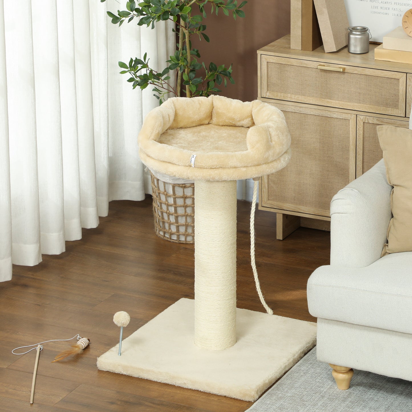 Pawhut Árbol Rascador Para Gatos De 2 Niveles Con Plataforma Bola Poste De Sisal_3