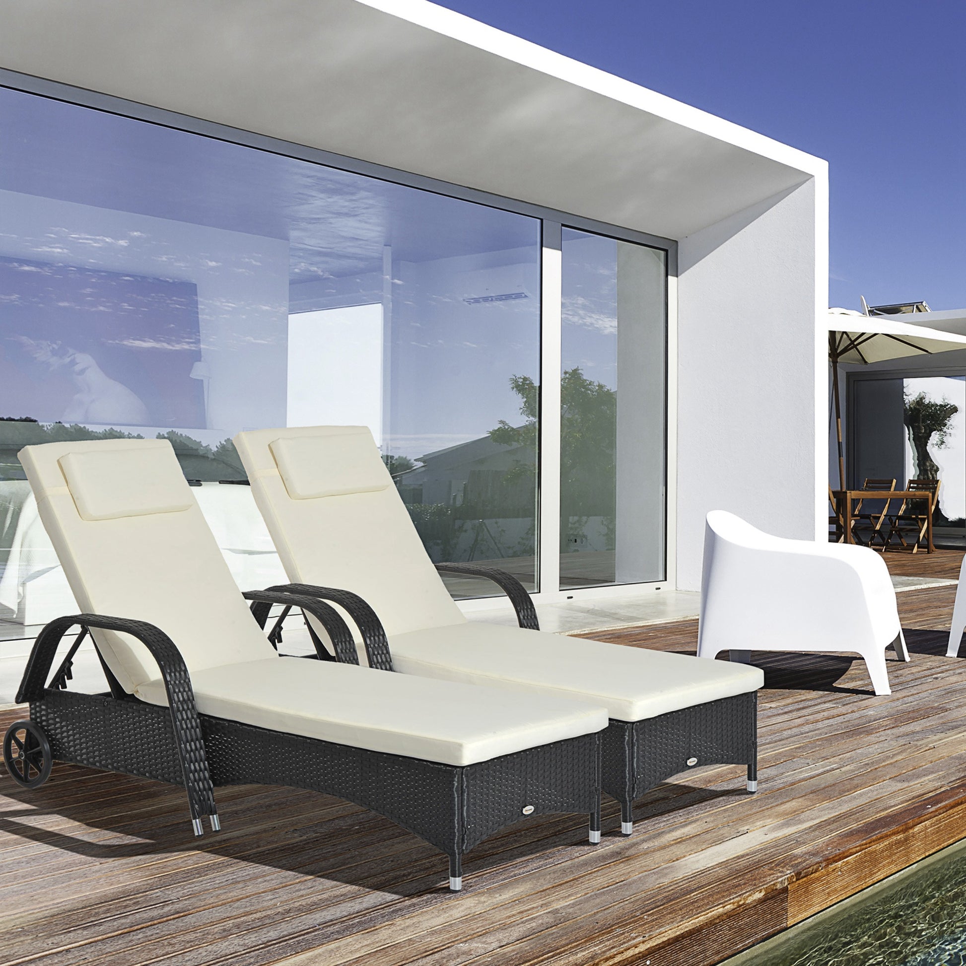 Outsunny Conjunto De 2 Tumbonas De Ratán Jardín Con Respaldo Ajustable Cojines_1