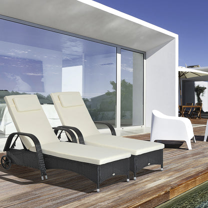 Outsunny Conjunto De 2 Tumbonas De Ratán Jardín Con Respaldo Ajustable Cojines_1