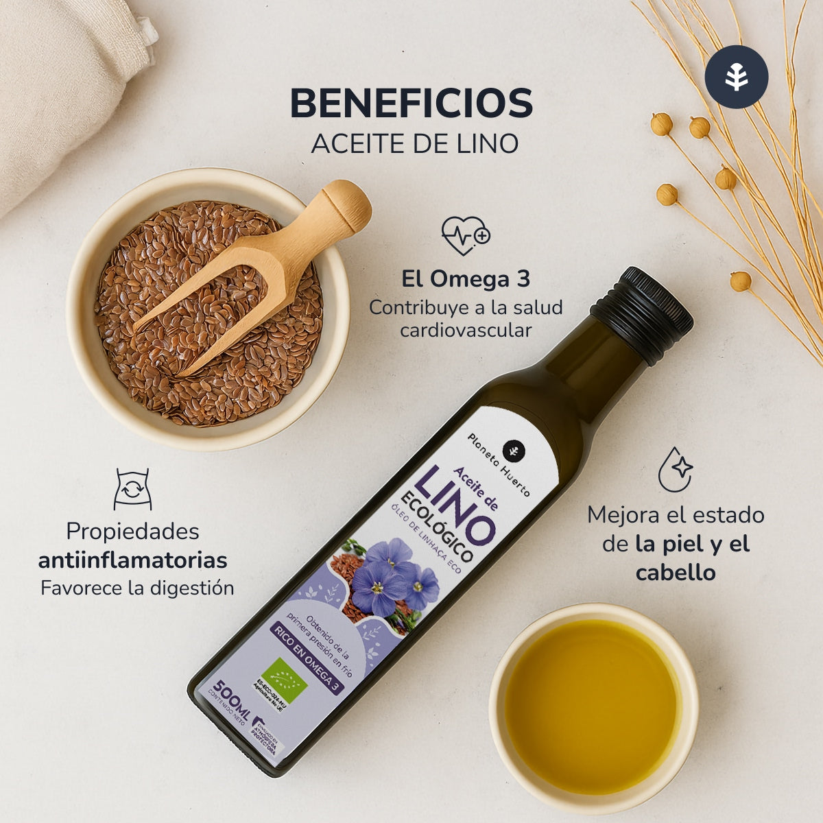 Óleo de Linhaça Prensado a Frio Planeta Huerto ECO 500 ml