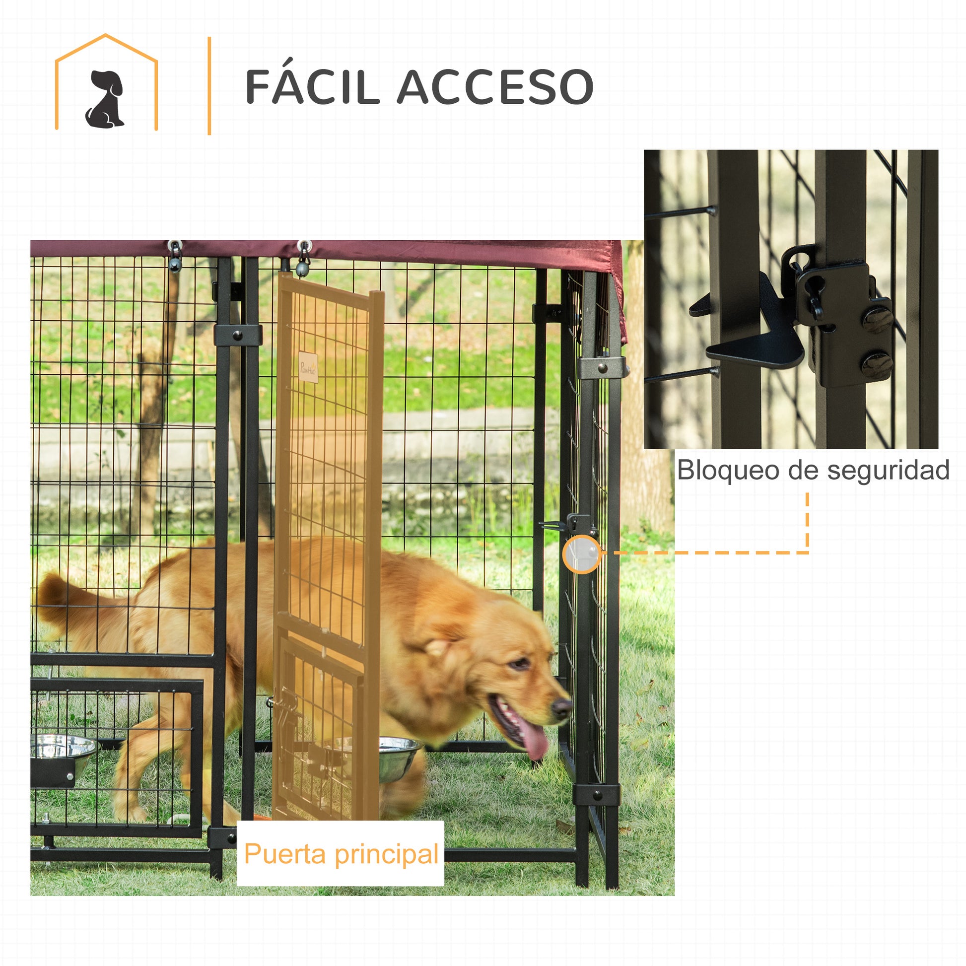 Pawhut Parque Para Perros Con Toldo 8 Vallas De Acero Con 2 Comederos Giratorios_5