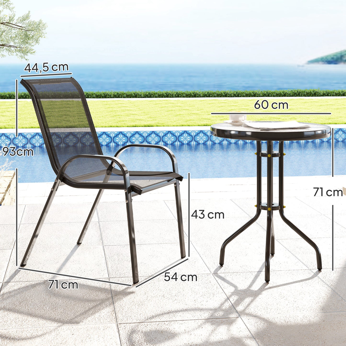 Outsunny Conjunto De Mesa Y Sillas De Terraza Exterior De 3 Piezas Negro_2