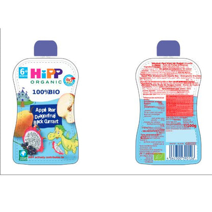 Saquetas Maçã, Pêra, Pitaya e Groselha Bio +6 meses HiPP 100 g