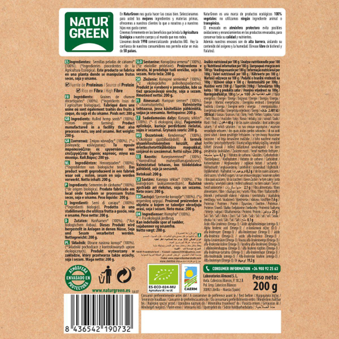 Embalagem de 2 sementes de cânhamo descascadas Naturgreen 200 gr