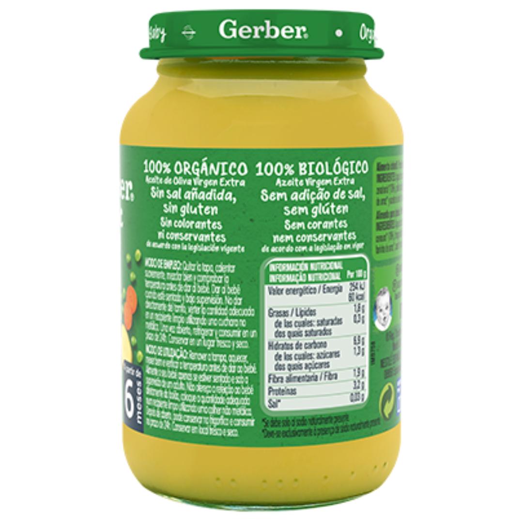 Puré de ervilhas, batata e frango biológico Gerber Baby, pote 190g