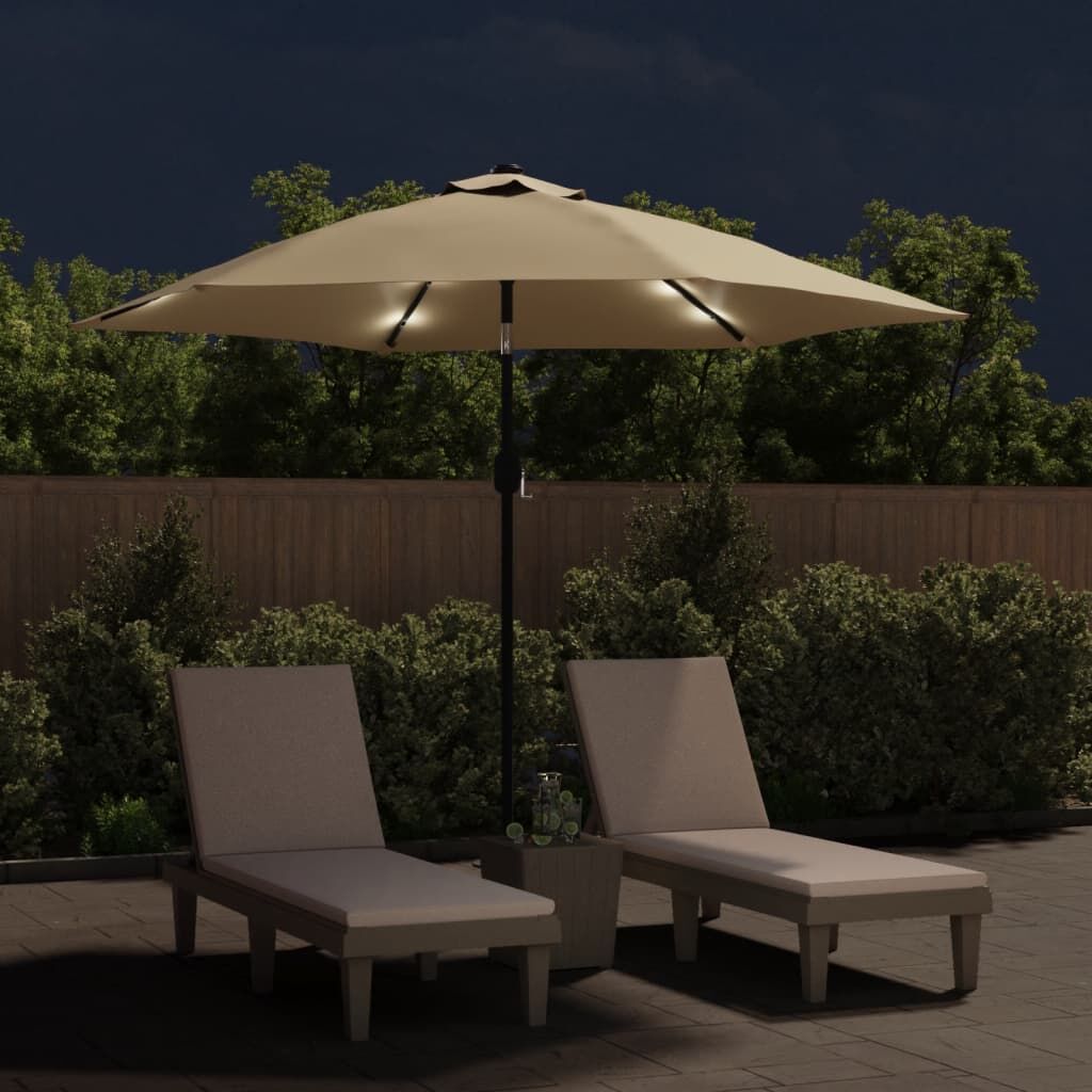 Vidaxl Sombrilla De Jardín Con Luces Led Palo De Acero Taupe 300cm_1