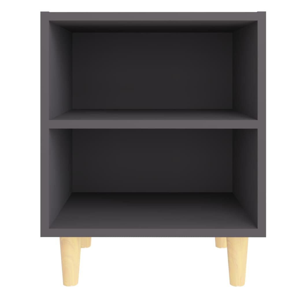 Mesitas De Noche 2 Uds Patas De Madera Maciza Gris 40x30x50 Cm_3