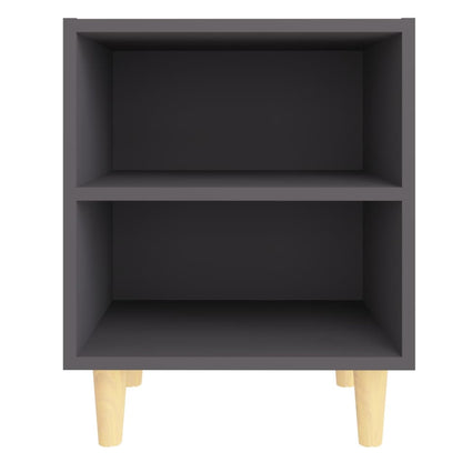 Mesitas De Noche 2 Uds Patas De Madera Maciza Gris 40x30x50 Cm_3