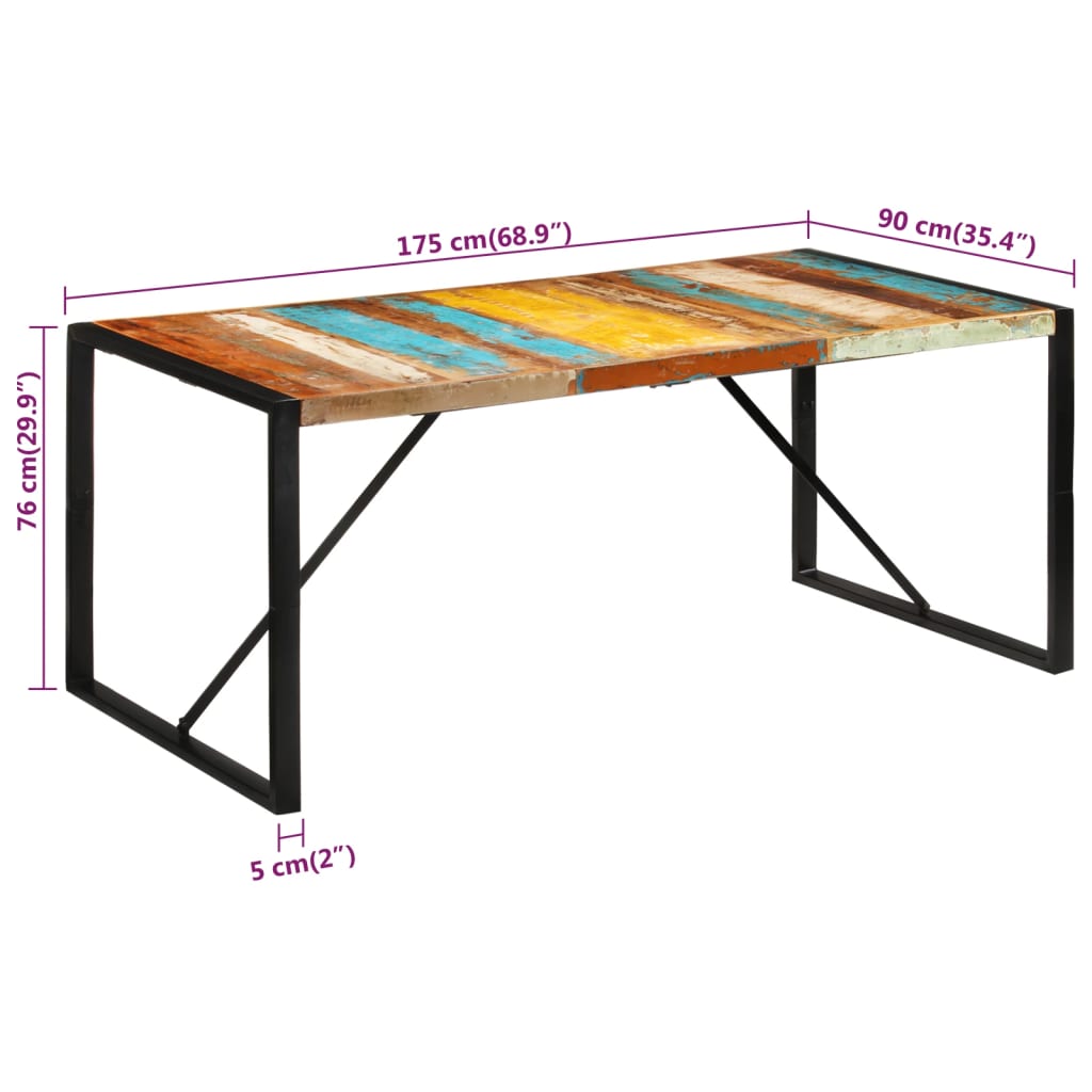 Mesa De Comedor Madera Maciza Reciclada 175x90x76 Cm_4