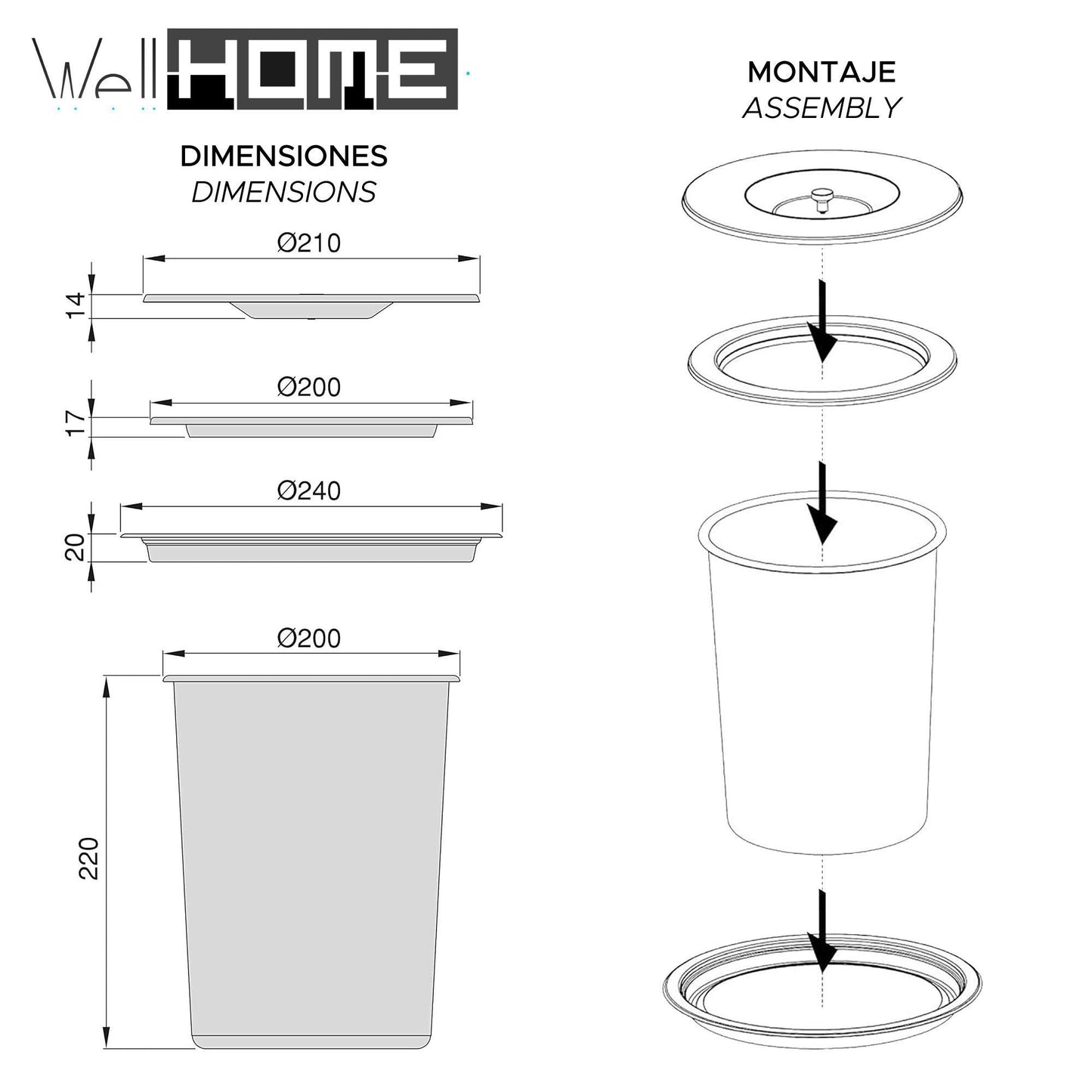 Cubo Integrable En Encimera 5l Tapa Acero Inox Negro_2