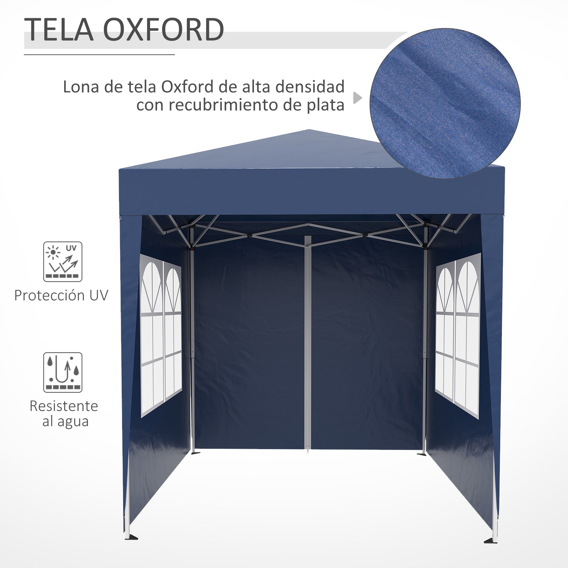 Outsunny Carpa Plegable 2x2m Exterior Con 4 Paredes Y Bolsa De Transporte Azul_5