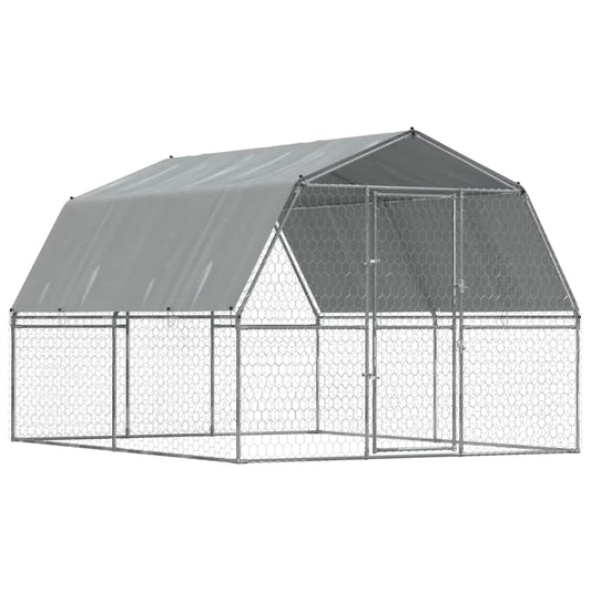 Jaula Para Perros Con Techo Y Puerta Acero Galvanizado Plateado_0