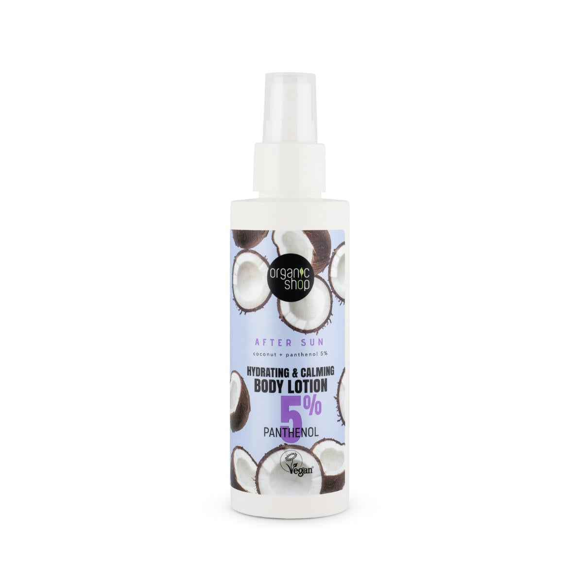 Loção corporal pós-solar hidratante e calmante de coco + pantenol 5%, 150 ml