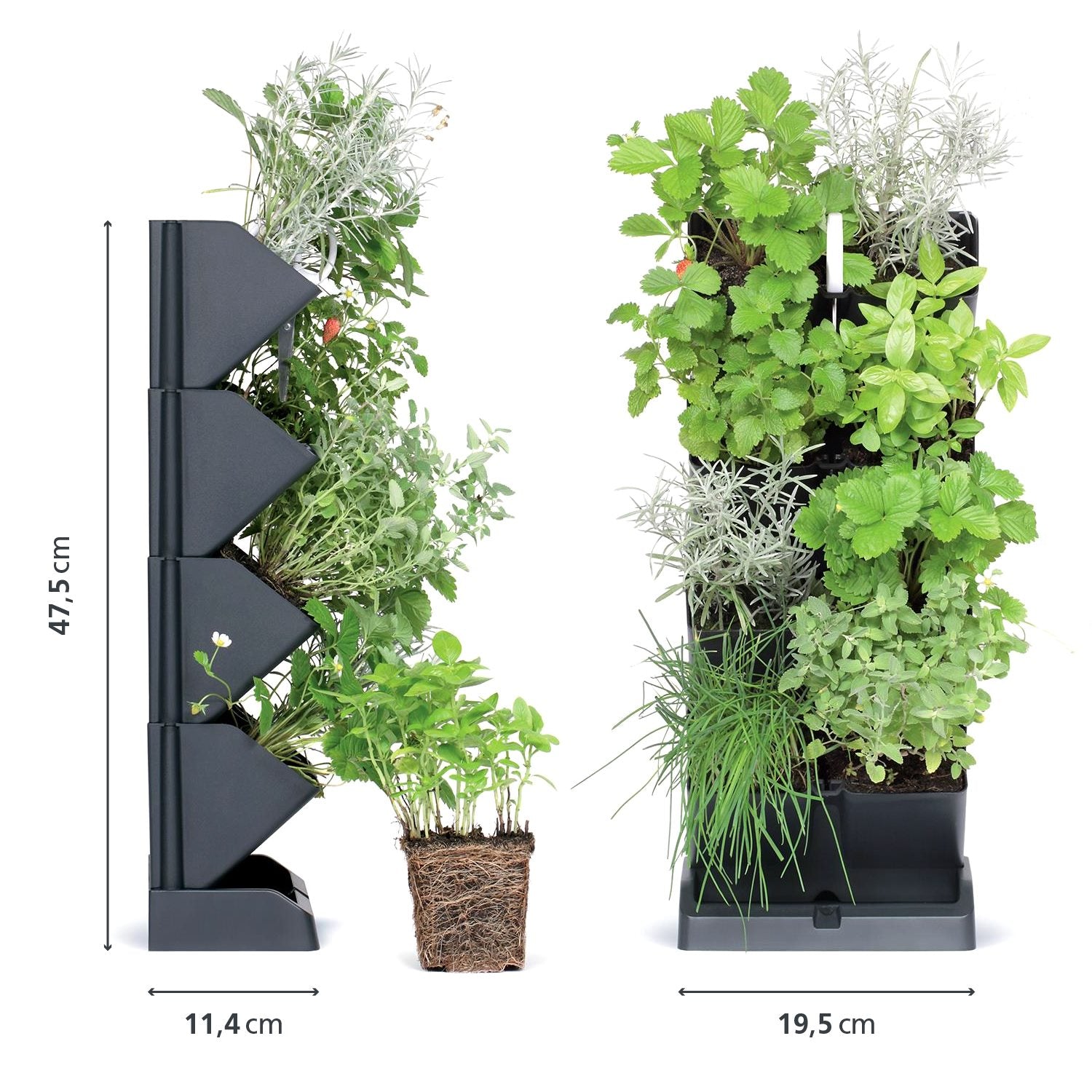 Macetero Vertical Prosperplast Mini Cascade De Plastico En Color Antracita 19,5 (largo) X 11,4 (ancho) X 47,5 (alto) Cm Con Tijeras De Jardin