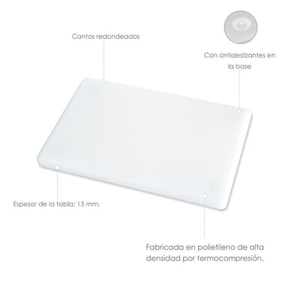 Tabla Cortar Polietileno 30x20x1,5 Cm.  Color Blanco