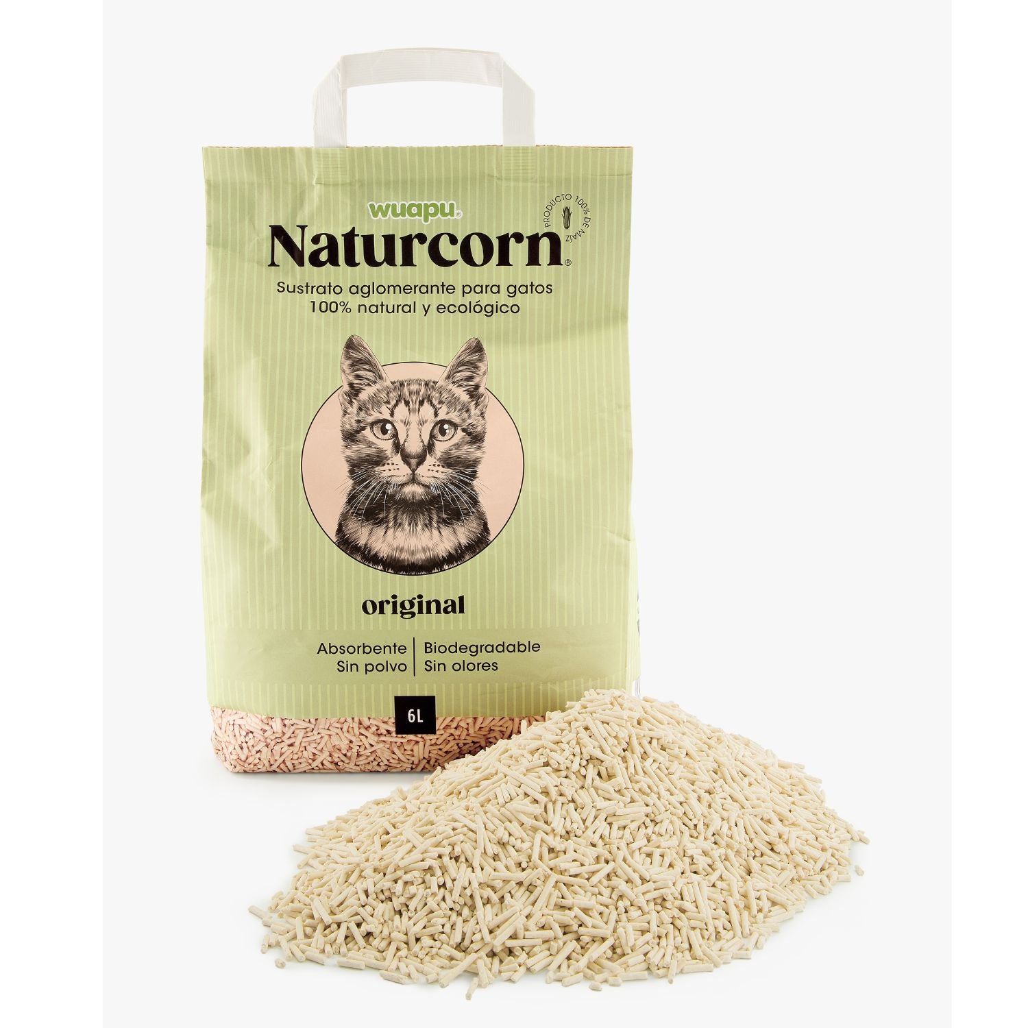 Sustrato Absorbente Wuapu Naturcorn Original En Pelet Biodegradable Para Gato 6 Uds 6l_0