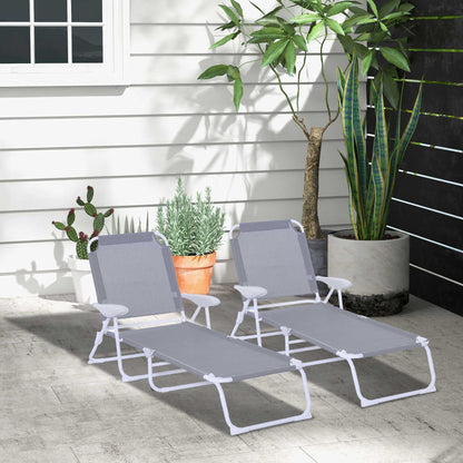 Outsunny Conjunto De 2 Tumbonas Plegables Con Respaldo 186x66x80 Cm Gris_1