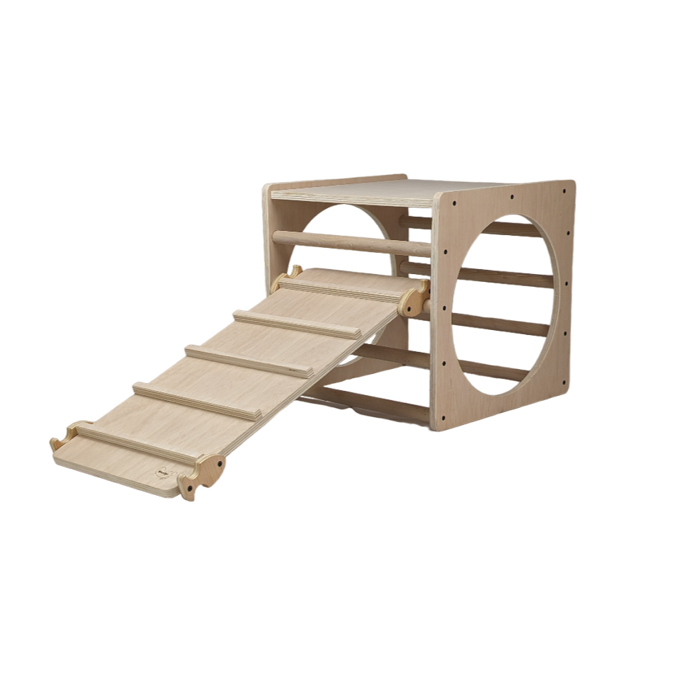 Cubo De Escalada/aprendizaje Pikler De Madera + Rampa Listones. Med: 50 X 50 X 50 Cm. Cunkrl0012. Woodgo._0
