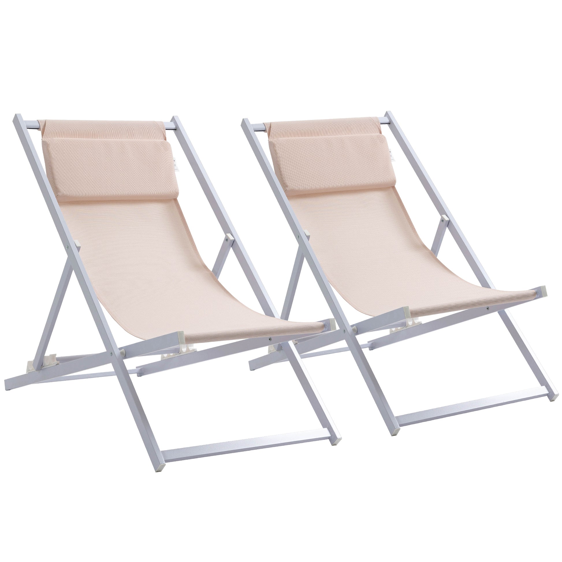 Outsunny Conjunto De 2 Tumbonas Reclinables Y Plegables 58x96,5x91,5 Cm Beige_0