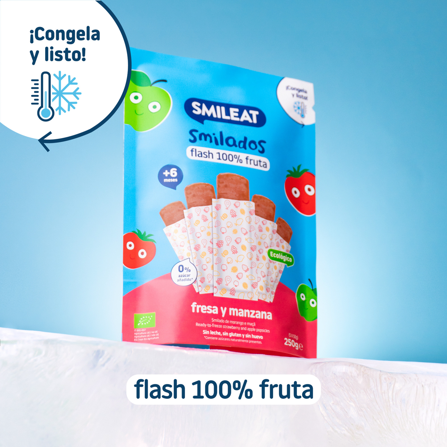 Smilado Morango e Maçã ECO, gelado infantil 100% fruta SMILEAT 250 g