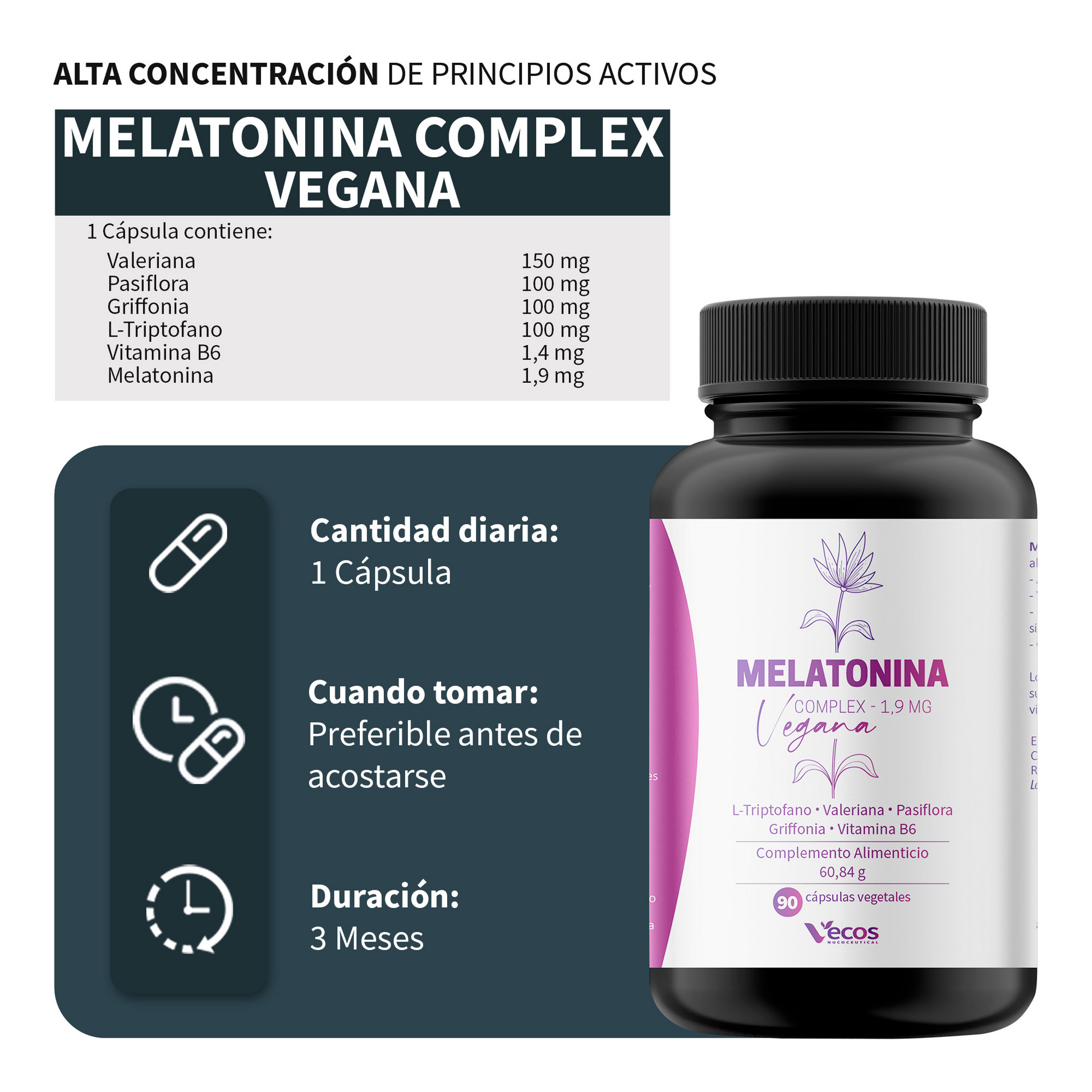 Melatonina Complex Vegana Vecos 90 Cápsulas | Dormir Mejor Y Relajación | Valeriana, Triptófano Y Melatonina_2