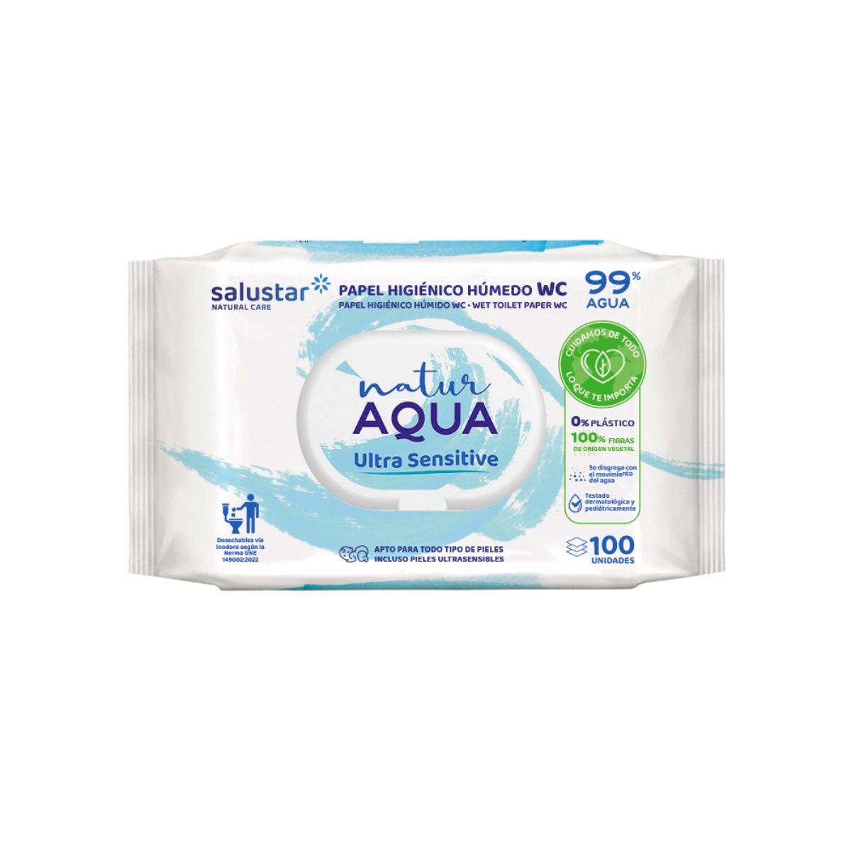 Papel higiénico húmedo Natur Aqua 100 uds