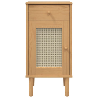 Mesita Noche Senja Aspecto Ratán Madera Pino Marrón 40x35x80 Cm_3