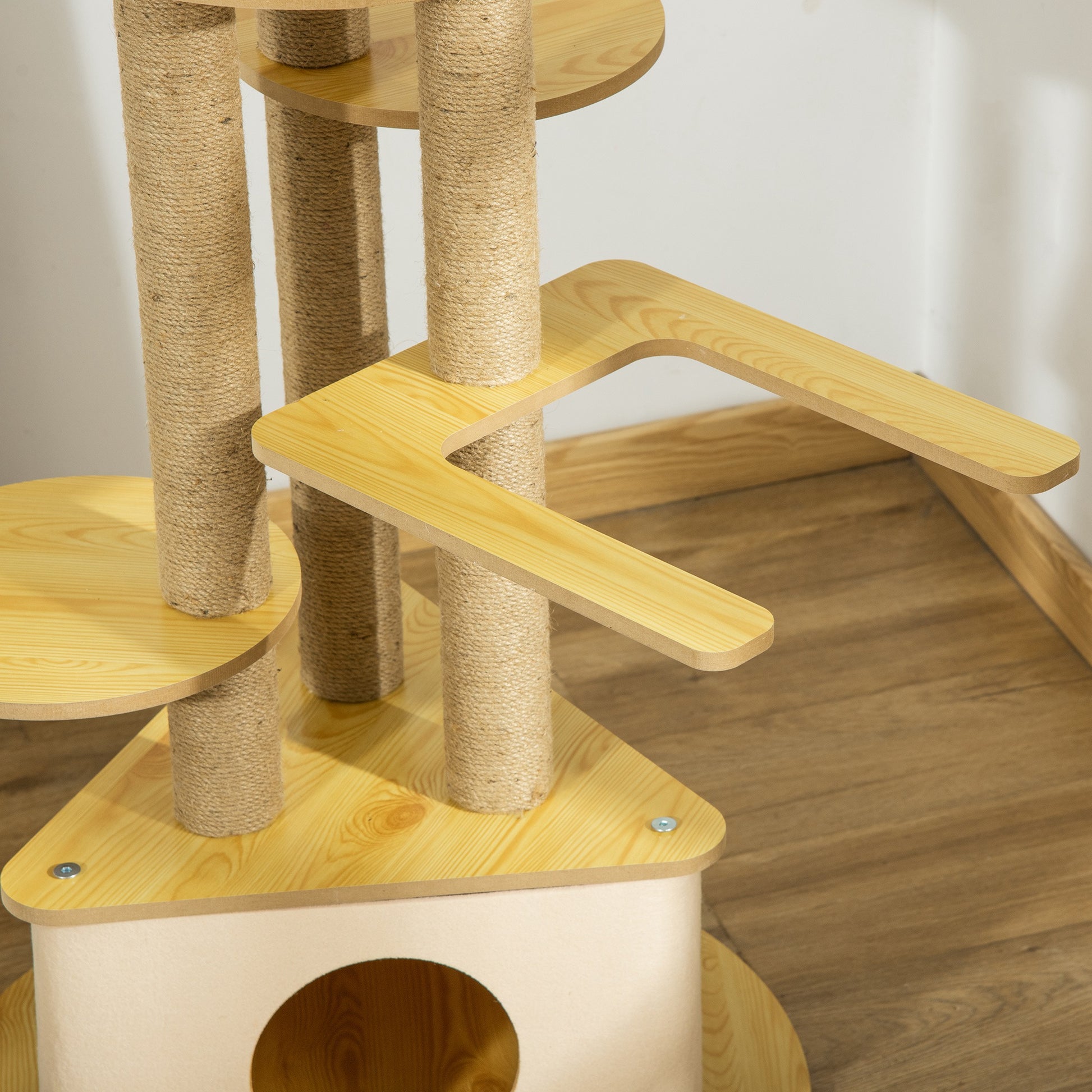 Pawhut Rascador Gatos Ø60x99 Cm Con Cueva Triangular De Fieltro Extraíble Hamaca_4